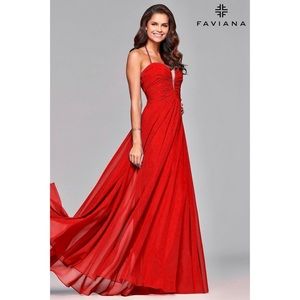 FAVIANA Red Chiffon Prom Dress